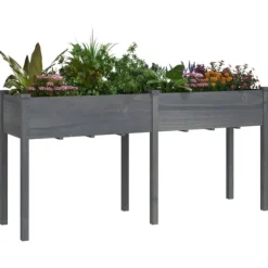 vidaXL Odlingslåda med foder grå 161x45x76 cm massivt granträ