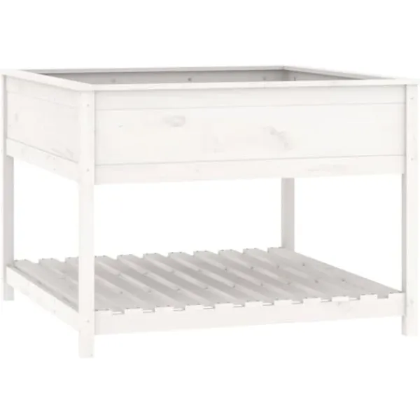 Best Odlingslåda med hylla - Massiv furu | Färg: Vit | Storlek: 111,5x111,5x81 cm Planteringsbänkar