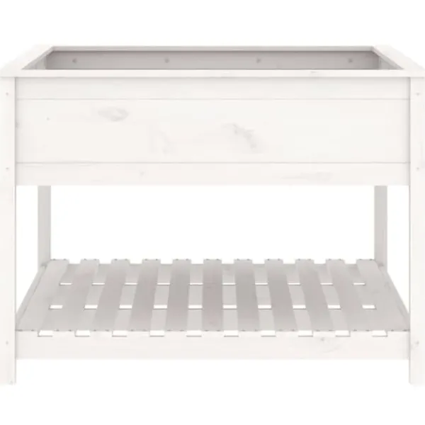 Best Odlingslåda med hylla - Massiv furu | Färg: Vit | Storlek: 111,5x111,5x81 cm Planteringsbänkar