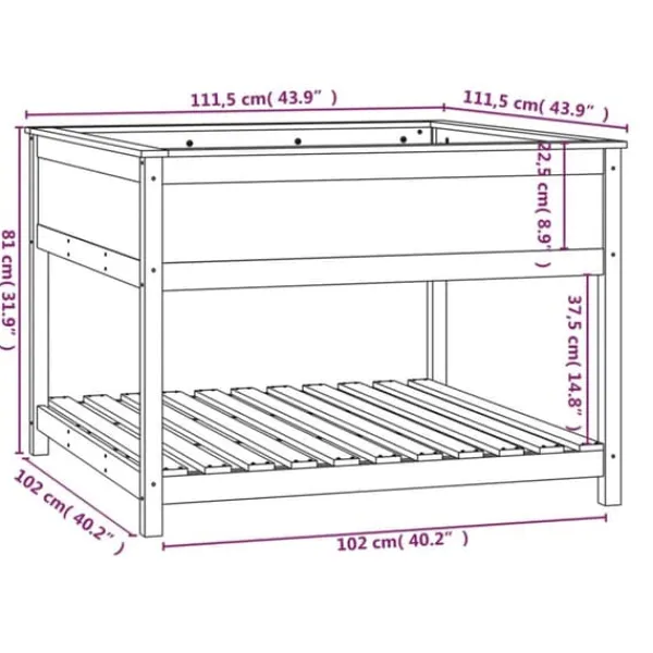 Best Odlingslåda med hylla - Massiv furu | Färg: Vit | Storlek: 111,5x111,5x81 cm Planteringsbänkar