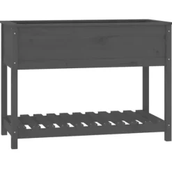 vidaXL Odlingslåda med hylla grå 111,5x54x81 cm massiv furu