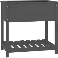 Odlingslåda med hylla grå 82,5x54x81 cm massiv furu Planteringsbänkar