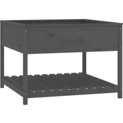 Discount Odlingslåda med hylla grå 111,5x111,5x81 cm massiv furu Planteringsbänkar