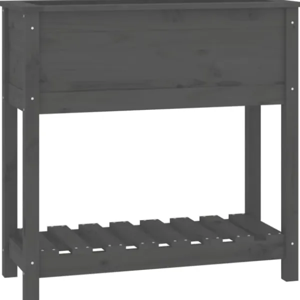 Outlet Odlingslåda med hylla grå 82,5x34,5x81 cm massiv furu Planteringsbänkar