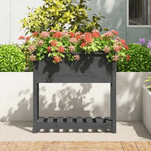 Outlet Odlingslåda med hylla grå 82,5x34,5x81 cm massiv furu Planteringsbänkar