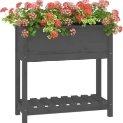 Outlet Odlingslåda med hylla grå 82,5x34,5x81 cm massiv furu Planteringsbänkar
