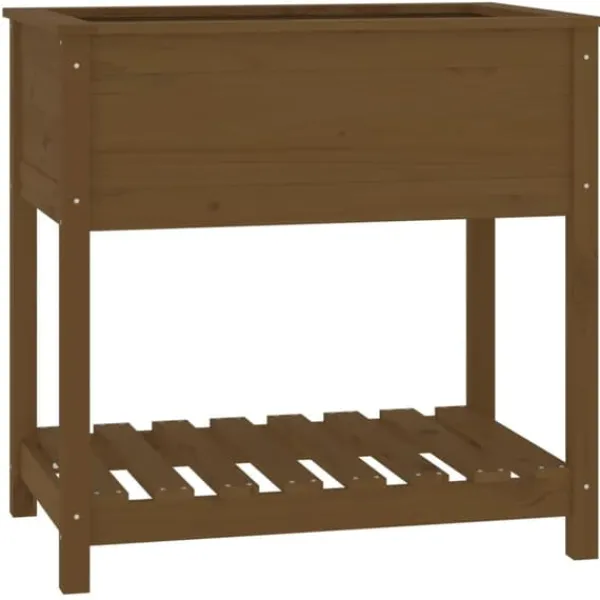 Outlet Odlingslåda med hylla honungsbrun 82,5x54x81 cm massiv furu Planteringsbänkar