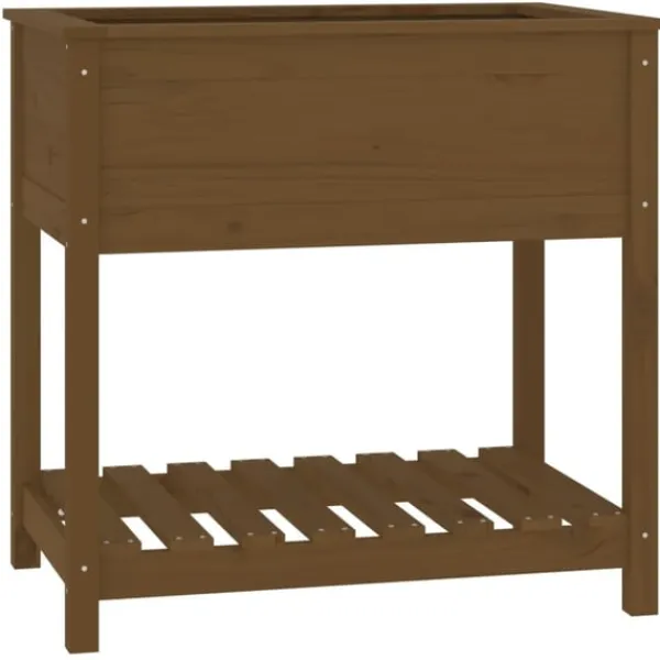 Best Odlingslåda med hylla honungsbrun 82,5x54x81 cm massiv furu Planteringsbänkar