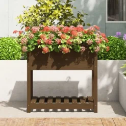 Best Odlingslåda med hylla honungsbrun 82,5x54x81 cm massiv furu Planteringsbänkar