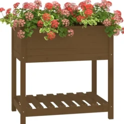 Best Odlingslåda med hylla honungsbrun 82,5x54x81 cm massiv furu Planteringsbänkar