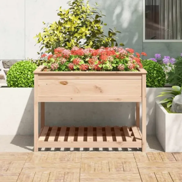 Hot Odlingslåda med hylla i massiv furu - Ergonomisk och stabil | Storlek: 111,5x111,5x81 cm Planteringsbänkar