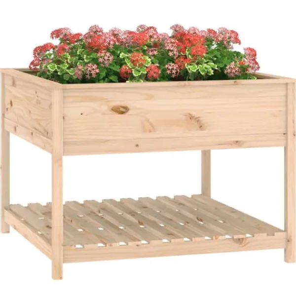 Hot Odlingslåda med hylla i massiv furu - Ergonomisk och stabil | Storlek: 111,5x111,5x81 cm Planteringsbänkar