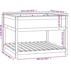 Hot Odlingslåda med hylla i massiv furu - Ergonomisk och stabil | Storlek: 111,5x111,5x81 cm Planteringsbänkar