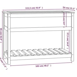 Odlingslåda med hylla i massiv furu - Ergonomisk och stabil | Färg: Grå | Storlek: 111,5x54x81 cm