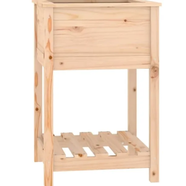 Odlingslåda med hylla i massiv furu - Ergonomisk och praktisk | Storlek: 54x54x81 cm | Färg: Natur Planteringsbänkar