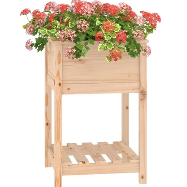 Odlingslåda med hylla i massiv furu - Ergonomisk och praktisk | Storlek: 54x54x81 cm | Färg: Natur Planteringsbänkar