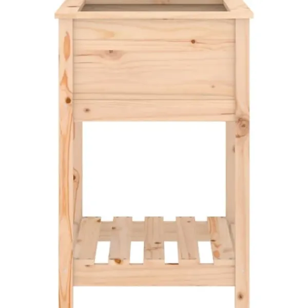 Odlingslåda med hylla i massiv furu - Ergonomisk och praktisk | Storlek: 54x54x81 cm | Färg: Natur Planteringsbänkar