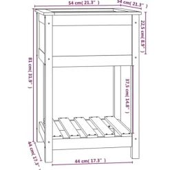 Odlingslåda med hylla i massiv furu - Ergonomisk och praktisk | Storlek: 54x54x81 cm | Färg: Natur Planteringsbänkar