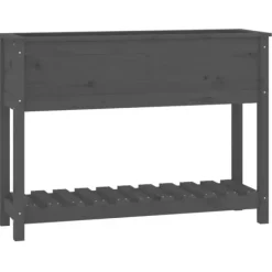 Best Odlingslåda med hylla i massiv furu - Ergonomisk och stabil | Färg: Grå | Storlek: 111,5x34,5x81 cm Planteringsbänkar