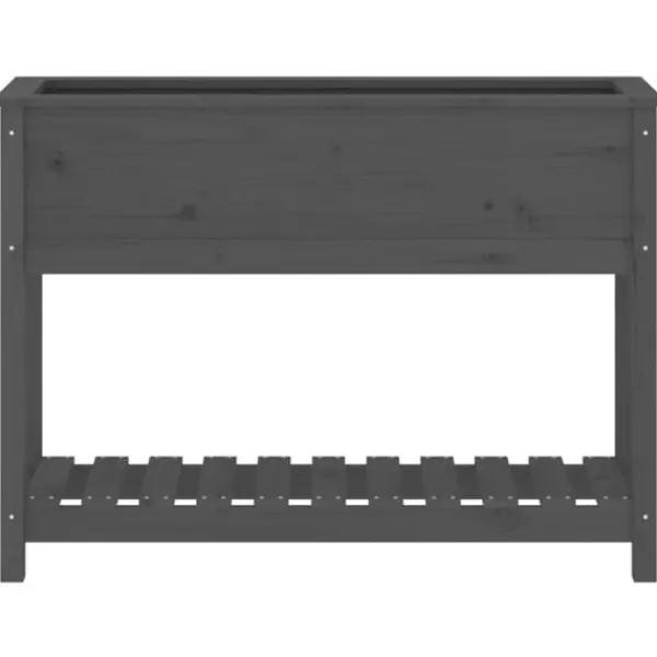 Best Odlingslåda med hylla i massiv furu - Ergonomisk och stabil | Färg: Grå | Storlek: 111,5x34,5x81 cm Planteringsbänkar