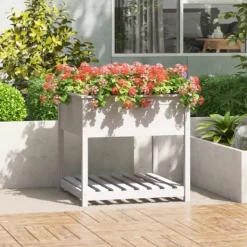 vidaXL Odlingslåda med hylla vit 82,5x82,5x81 cm massiv furu