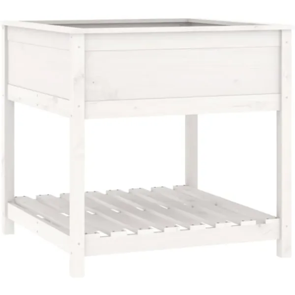 vidaXL Odlingslåda med hylla vit 82,5x82,5x81 cm massiv furu