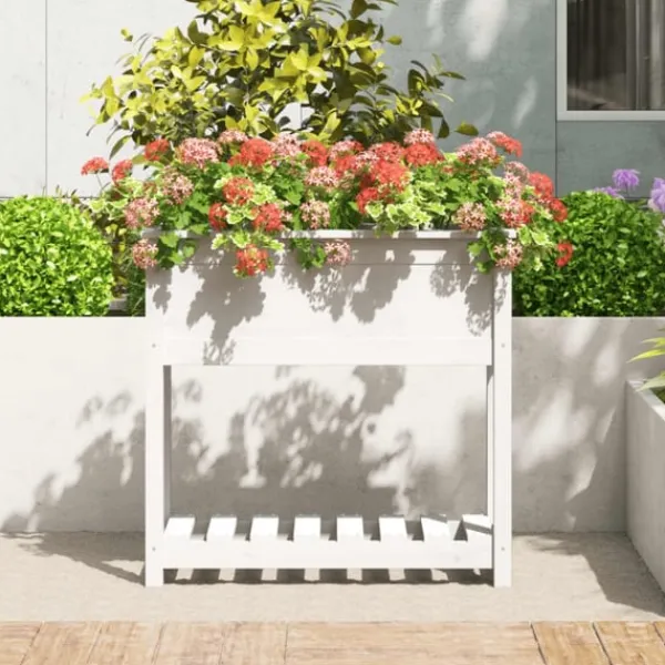Sale Odlingslåda med hylla vit 82,5x34,5x81 cm massiv furu Planteringsbänkar