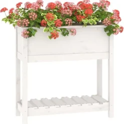 Sale Odlingslåda med hylla vit 82,5x34,5x81 cm massiv furu Planteringsbänkar