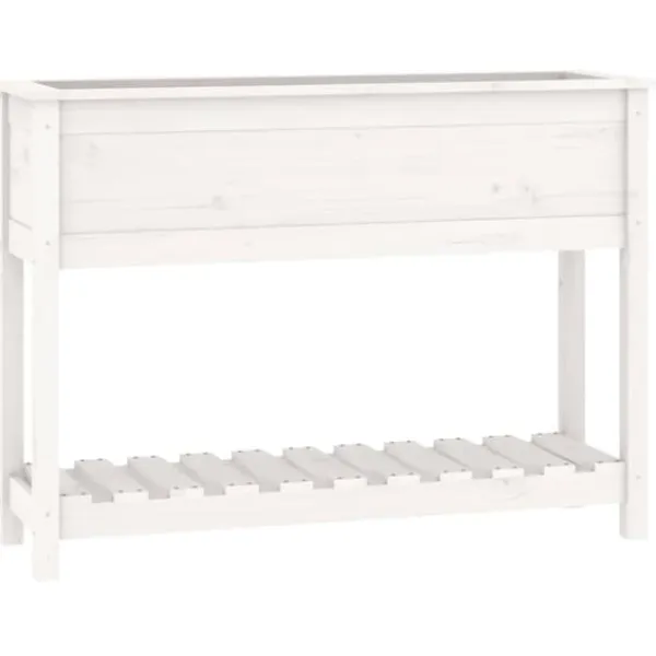 vidaXL Odlingslåda med hylla vit 111,5x34,5x81 cm massiv furu
