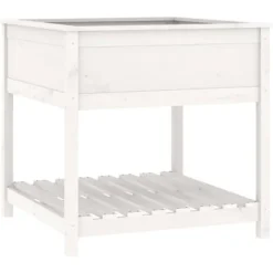 Best Odlingslåda med hylla vit 82,5x82,5x81 cm massiv furu Planteringsbänkar
