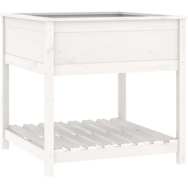 Best Odlingslåda med hylla vit 82,5x82,5x81 cm massiv furu Planteringsbänkar