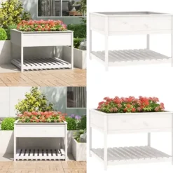 Odlingslåda med hylla vit 111,5x111,5x81 cm massiv furu - Odlingslåda Upphöjd - Odlingslådor Upphöjda - Home & Living Planteringsbänkar
