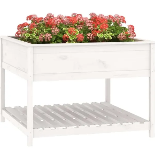 Odlingslåda med hylla vit 111,5x111,5x81 cm massiv furu - Odlingslåda Upphöjd - Odlingslådor Upphöjda - Home & Living Planteringsbänkar