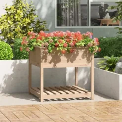 Clearance Odlingslåda med hylla 82,5x82,5x81 cm massiv furu Planteringsbänkar