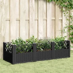 Online Odlingslåda med piggar svart 123,5x43,5x43,5 cm PP Krukor & Växtbehållare