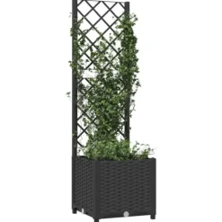 Odlingslåda med spaljé - Väderbeständig växtbehållare för klätterväxter | Färg: Svart | Storlek: 40x40x136 cm