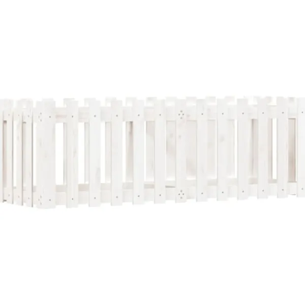 vidaXL Odlingslåda med staket-design vit 150x50x50 cm massiv furu