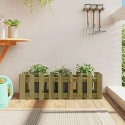 vidaXL Odlingslåda med staket-design 100x30x30 cm impregnerad furu