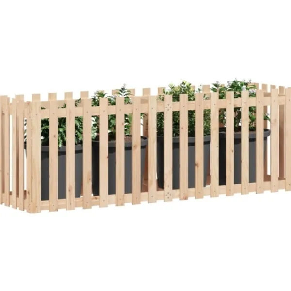 vidaXL Odlingslåda med staket-design 200x50x70 cm massiv furu