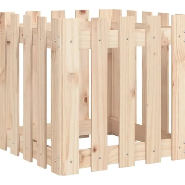 Odlingslåda med staket-design i massiv furu | Storlek: 50x50x50 cm