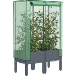 Best Odlingslåda med växthusöverdrag rottinglook 80x40x140 cm Växthus