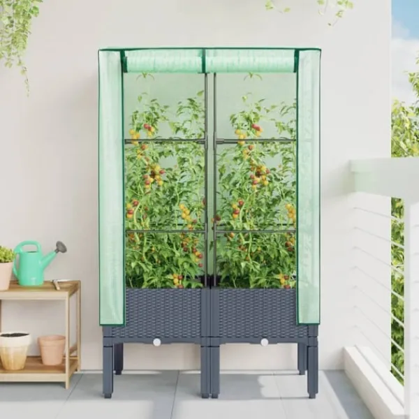 Best Odlingslåda med växthusöverdrag rottinglook 80x40x140 cm Växthus