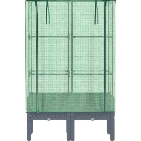 Best Odlingslåda med växthusöverdrag rottinglook 80x40x140 cm Växthus