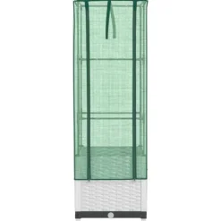 Clearance Odlingslåda med växthusöverdrag rottinglook 40x40x139 cm Växthus