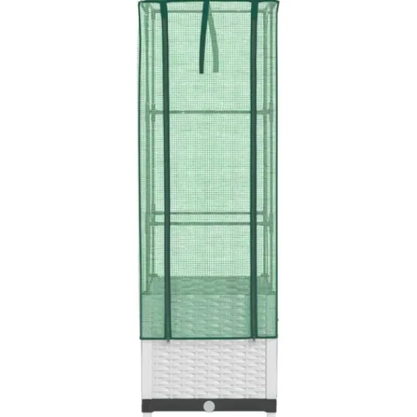 Clearance Odlingslåda med växthusöverdrag rottinglook 40x40x139 cm Växthus