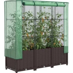 Hot Odlingslåda med växthusöverdrag rottinglook 120x40x138 cm Växthus
