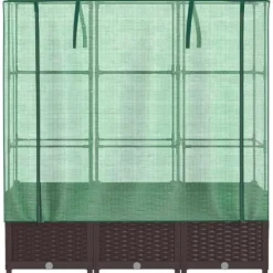 Hot Odlingslåda med växthusöverdrag rottinglook 120x40x138 cm Växthus
