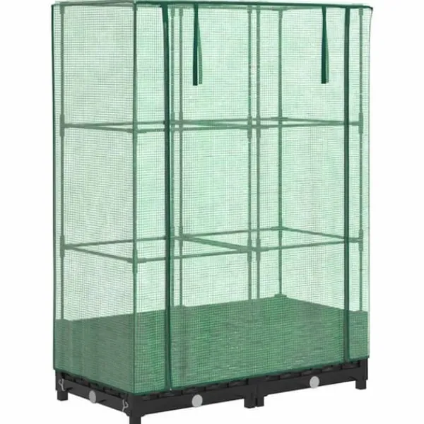 Outlet Odlingslåda med växthusöverdrag rottinglook 80x40x123 cm Växthus