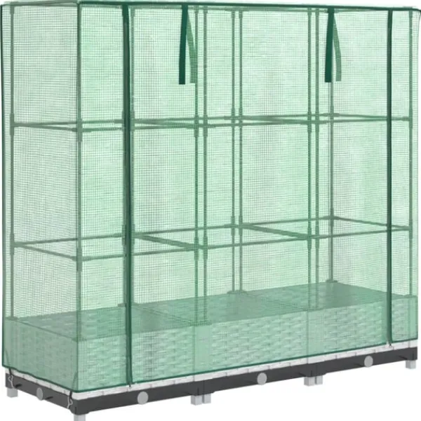 Outlet Odlingslåda med växthusöverdrag rottinglook 120x40x123 cm Växthus
