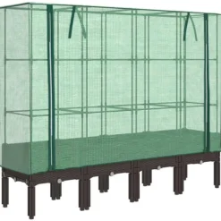 vidaXL Odlingslåda med växthusöverdrag rottinglook 160x40x140 cm